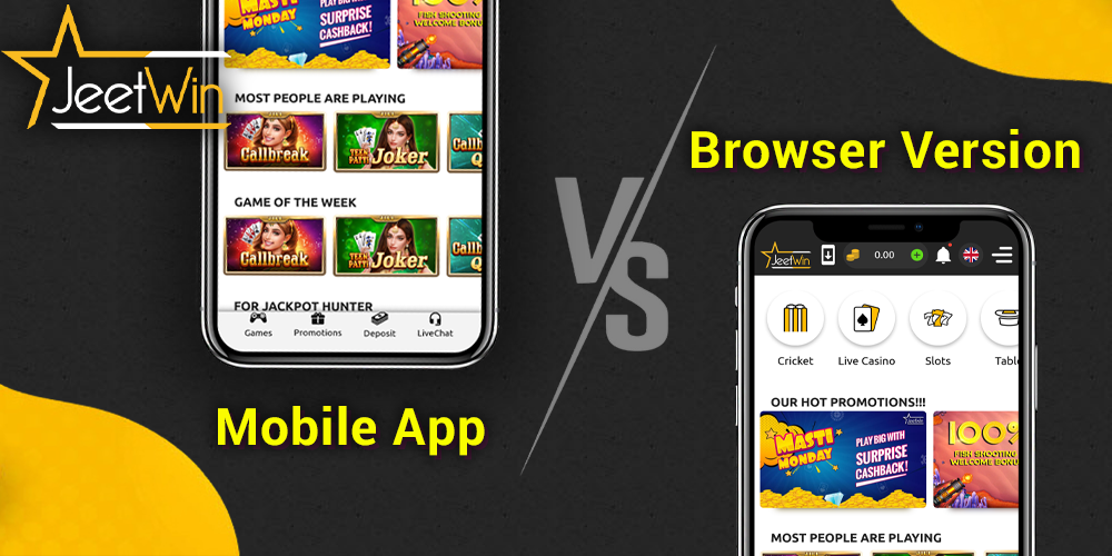 Main difference between JeetWin mobile website and mobile app