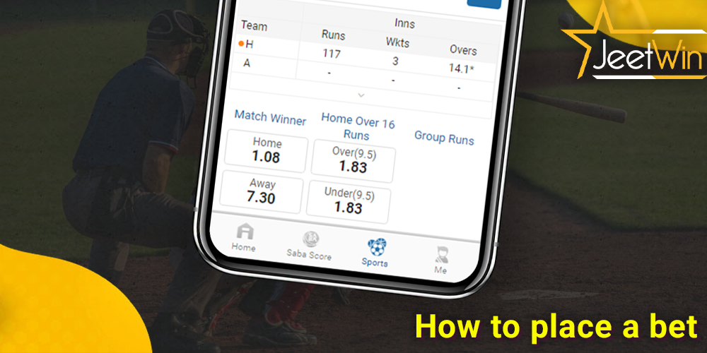 step-by-step instructions on how to place a Baseball bet at JeetWin