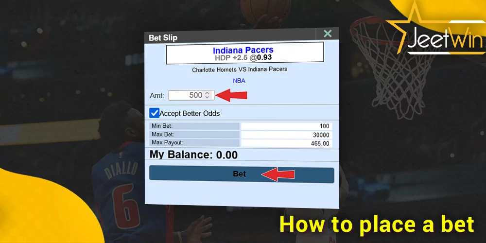 step-by-step instructions on how to place a Basketball bet at JeetWin