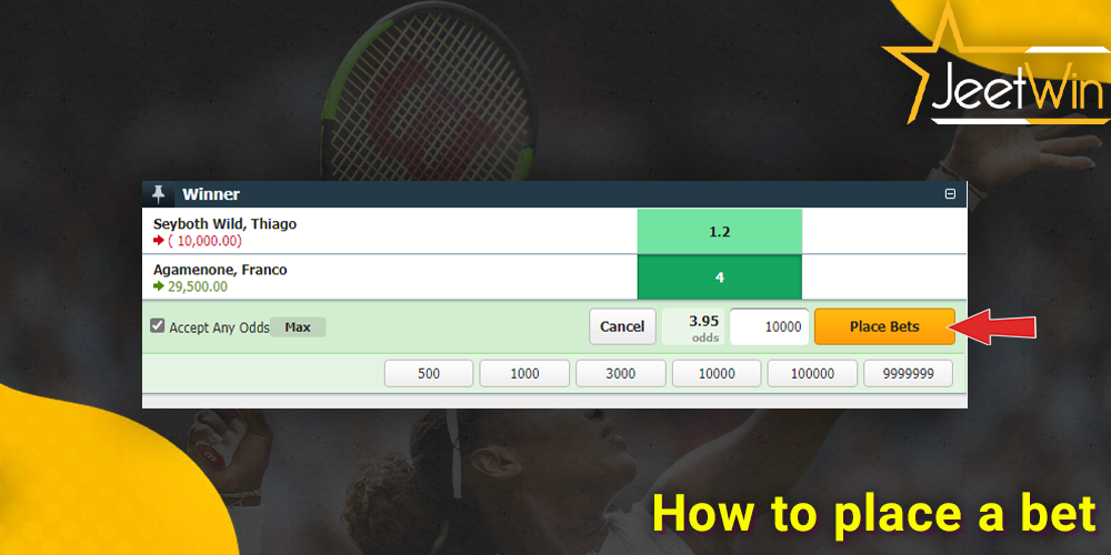 step-by-step instructions on how to place a bet on tennis at JeetWin