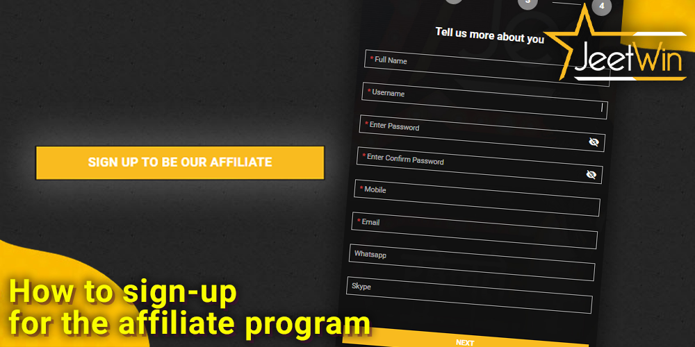 step-by-step instructions on how to sign-up for JeetWin affiliate program