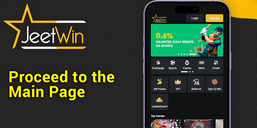 JeetWin home page on iPhone